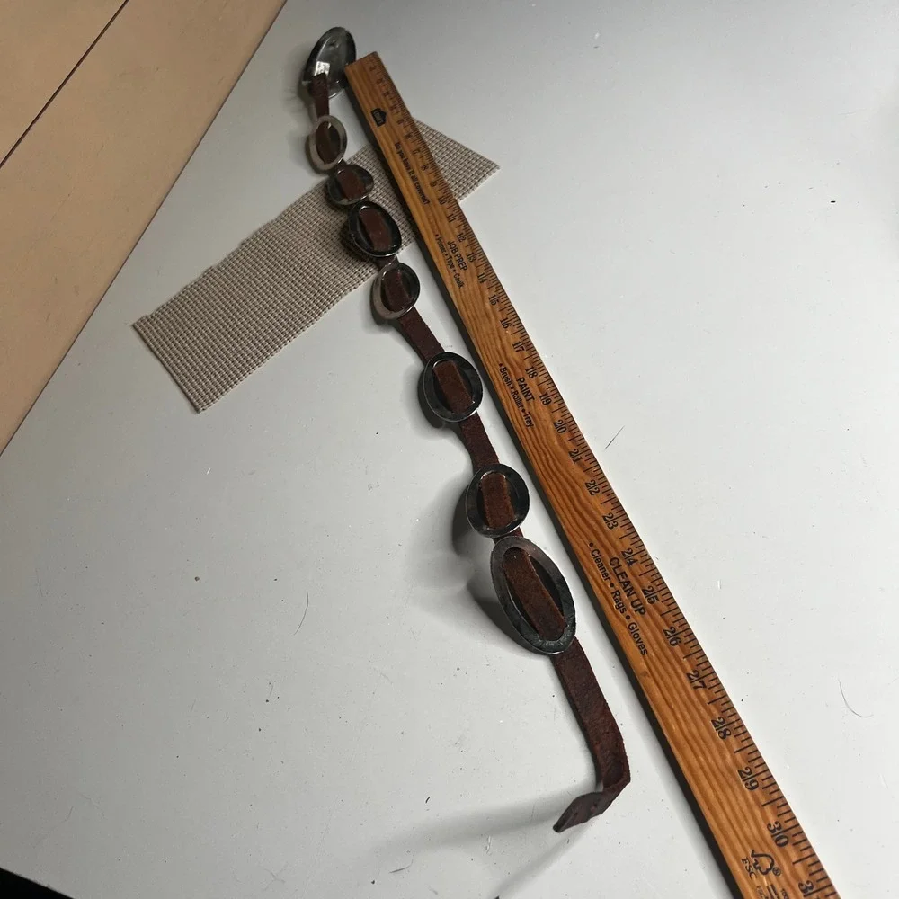 Vintage 1940s 50s Child Steer Head Concho Belt Brown Leather Western Cowboy